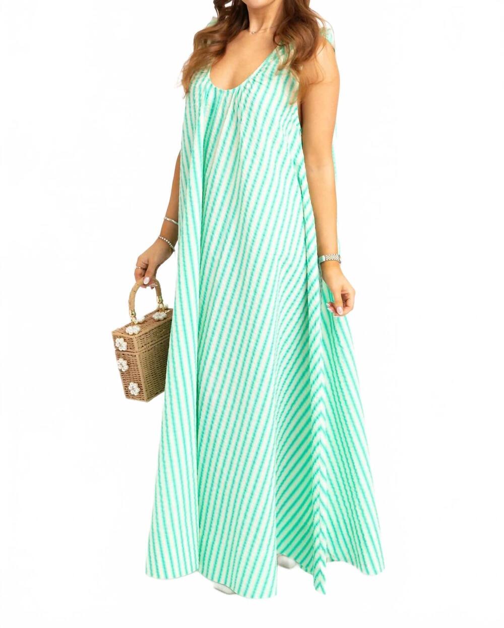 NEW KARLIE scoop neck stripe maxi dress in green